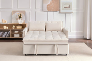 English Elm 51.2" Velvet Sleeper Loveseat with 5-position Recline and Pull-out Bed for Small Spaces Beige W1193P503154