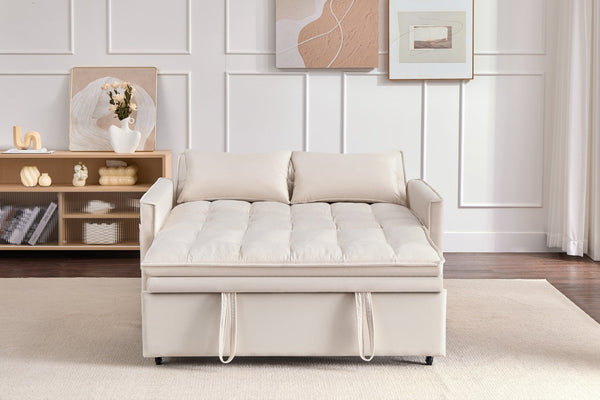 English Elm 51.2" Velvet Sleeper Loveseat with 5-position Recline and Pull-out Bed for Small Spaces Beige W1193P503154