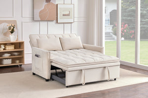 English Elm 51.2" Velvet Sleeper Loveseat with 5-position Recline and Pull-out Bed for Small Spaces Beige W1193P503154