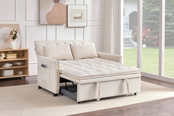 English Elm 51.2" Velvet Sleeper Loveseat with 5-position Recline and Pull-out Bed for Small Spaces Beige W1193P503154