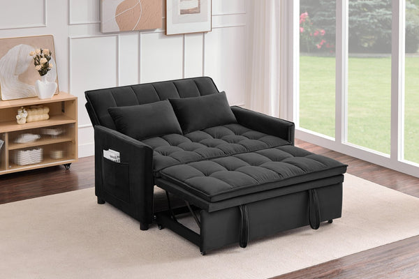 English Elm 51.2" Velvet Sleeper Loveseat with 5-position Recline and Pull-out Bed for Small Spaces Black W1193P503362