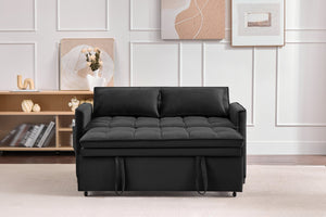 English Elm 51.2" Velvet Sleeper Loveseat with 5-position Recline and Pull-out Bed for Small Spaces Black W1193P503362