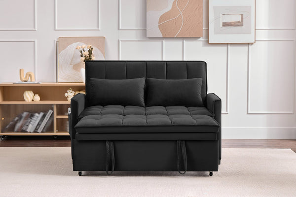 English Elm 51.2" Velvet Sleeper Loveseat with 5-position Recline and Pull-out Bed for Small Spaces Black W1193P503362