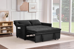 English Elm 51.2" Velvet Sleeper Loveseat with 5-position Recline and Pull-out Bed for Small Spaces Black W1193P503362