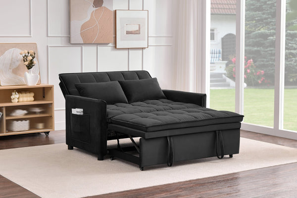English Elm 51.2" Velvet Sleeper Loveseat with 5-position Recline and Pull-out Bed for Small Spaces Black W1193P503362