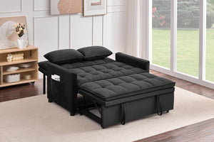 English Elm 51.2" Velvet Sleeper Loveseat with 5-position Recline and Pull-out Bed for Small Spaces Black W1193P503362
