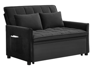 English Elm 51.2" Velvet Sleeper Loveseat with 5-position Recline and Pull-out Bed for Small Spaces Black W1193P503362