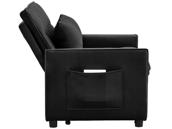 English Elm 51.2" Velvet Sleeper Loveseat with 5-position Recline and Pull-out Bed for Small Spaces Black W1193P503362