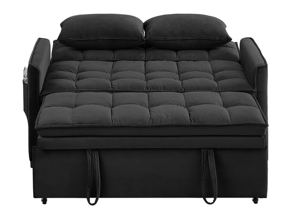 English Elm 51.2" Velvet Sleeper Loveseat with 5-position Recline and Pull-out Bed for Small Spaces Black W1193P503362