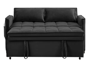 English Elm 51.2" Velvet Sleeper Loveseat with 5-position Recline and Pull-out Bed for Small Spaces Black W1193P503362