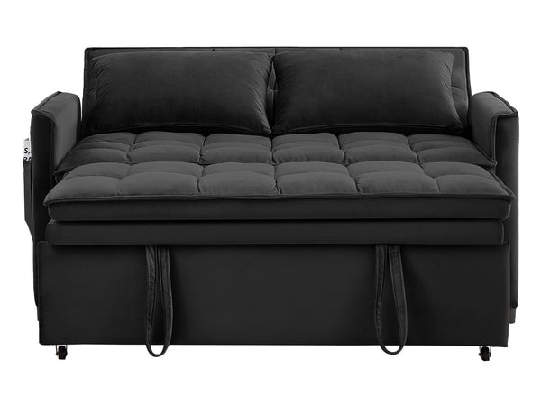 English Elm 51.2" Velvet Sleeper Loveseat with 5-position Recline and Pull-out Bed for Small Spaces Black W1193P503362