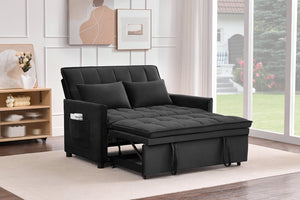 English Elm 51.2" Velvet Sleeper Loveseat with 5-position Recline and Pull-out Bed for Small Spaces Black W1193P503362
