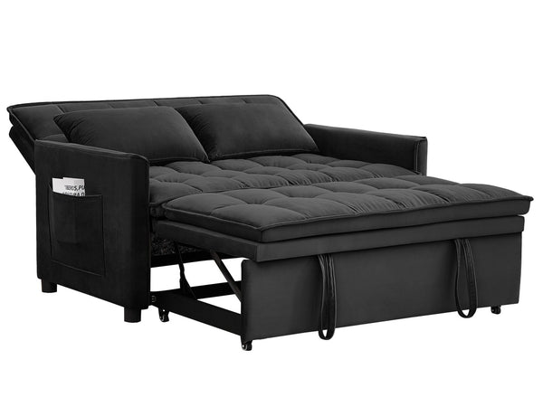 English Elm 51.2" Velvet Sleeper Loveseat with 5-position Recline and Pull-out Bed for Small Spaces Black W1193P503362