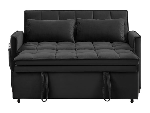 English Elm 51.2" Velvet Sleeper Loveseat with 5-position Recline and Pull-out Bed for Small Spaces Black W1193P503362