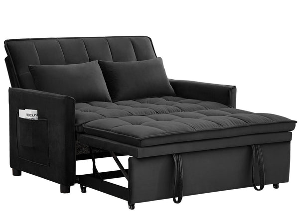 English Elm 51.2" Velvet Sleeper Loveseat with 5-position Recline and Pull-out Bed for Small Spaces Black W1193P503362