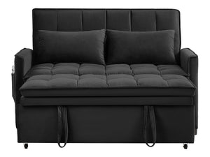 English Elm 51.2" Velvet Sleeper Loveseat with 5-position Recline and Pull-out Bed for Small Spaces Black W1193P503362