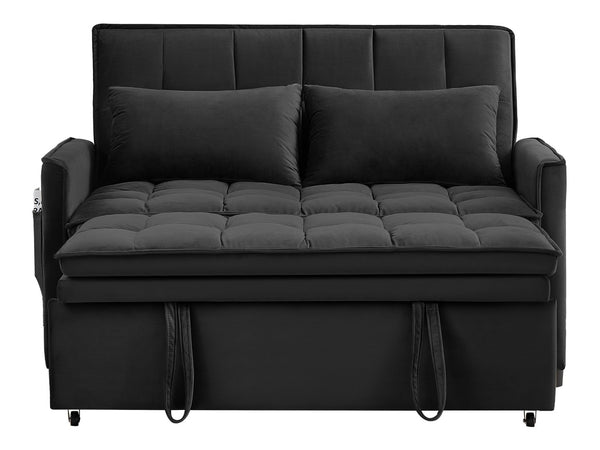 English Elm 51.2" Velvet Sleeper Loveseat with 5-position Recline and Pull-out Bed for Small Spaces Black W1193P503362