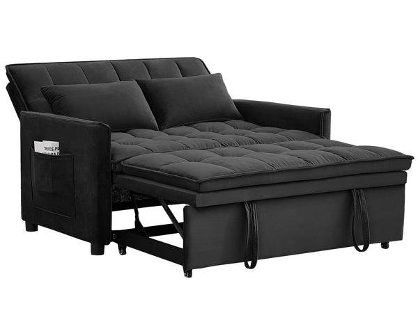 English Elm 51.2" Velvet Sleeper Loveseat with 5-position Recline and Pull-out Bed for Small Spaces Black W1193P503362