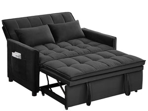 English Elm 51.2" Velvet Sleeper Loveseat with 5-position Recline and Pull-out Bed for Small Spaces Black W1193P503362