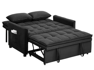 English Elm 51.2" Velvet Sleeper Loveseat with 5-position Recline and Pull-out Bed for Small Spaces Black W1193P503362