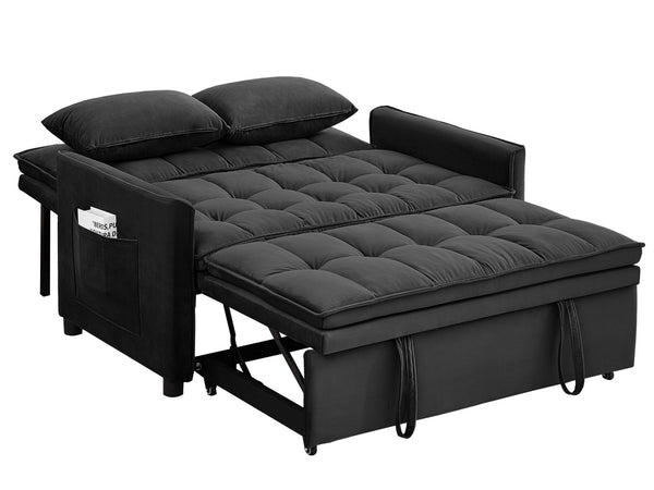 English Elm 51.2" Velvet Sleeper Loveseat with 5-position Recline and Pull-out Bed for Small Spaces Black W1193P503362