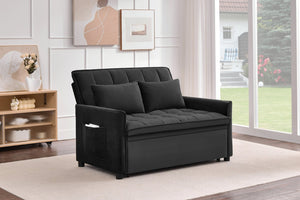 English Elm 51.2" Velvet Sleeper Loveseat with 5-position Recline and Pull-out Bed for Small Spaces Black W1193P503362