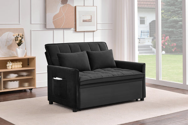 English Elm 51.2" Velvet Sleeper Loveseat with 5-position Recline and Pull-out Bed for Small Spaces Black W1193P503362
