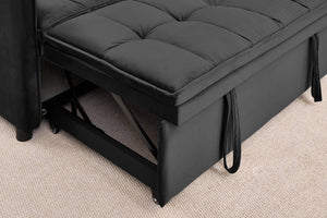 English Elm 51.2" Velvet Sleeper Loveseat with 5-position Recline and Pull-out Bed for Small Spaces Black W1193P503362