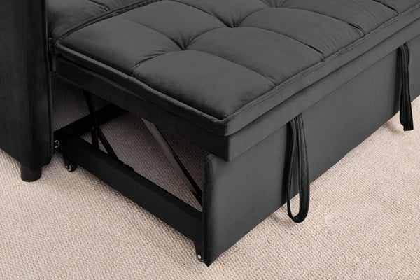 English Elm 51.2" Velvet Sleeper Loveseat with 5-position Recline and Pull-out Bed for Small Spaces Black W1193P503362