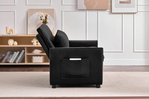 English Elm 51.2" Velvet Sleeper Loveseat with 5-position Recline and Pull-out Bed for Small Spaces Black W1193P503362