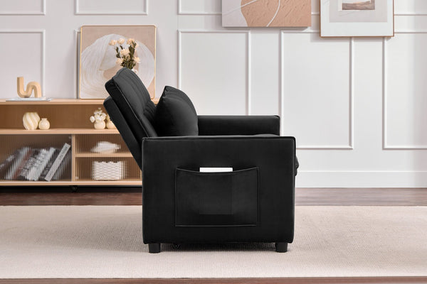 English Elm 51.2" Velvet Sleeper Loveseat with 5-position Recline and Pull-out Bed for Small Spaces Black W1193P503362