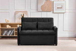 English Elm 51.2" Velvet Sleeper Loveseat with 5-position Recline and Pull-out Bed for Small Spaces Black W1193P503362