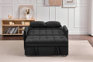 English Elm 51.2" Velvet Sleeper Loveseat with 5-position Recline and Pull-out Bed for Small Spaces Black W1193P503362