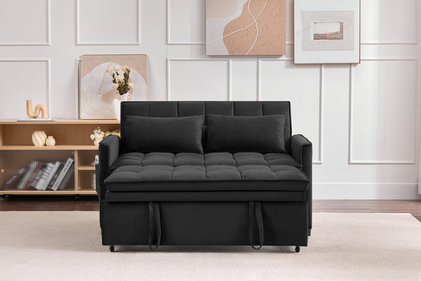 English Elm 51.2" Velvet Sleeper Loveseat with 5-position Recline and Pull-out Bed for Small Spaces Black W1193P503362