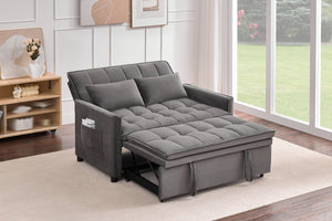 English Elm 51.2" Velvet Sleeper Loveseat with 5-position Recline and Pull-out Bed for Small Spaces Gray W1193P503369