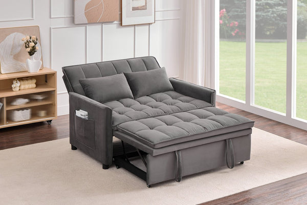 English Elm 51.2" Velvet Sleeper Loveseat with 5-position Recline and Pull-out Bed for Small Spaces Gray W1193P503369
