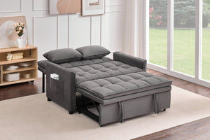 English Elm 51.2" Velvet Sleeper Loveseat with 5-position Recline and Pull-out Bed for Small Spaces Gray W1193P503369