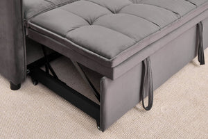 English Elm 51.2" Velvet Sleeper Loveseat with 5-position Recline and Pull-out Bed for Small Spaces Gray W1193P503369