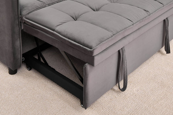 English Elm 51.2" Velvet Sleeper Loveseat with 5-position Recline and Pull-out Bed for Small Spaces Gray W1193P503369