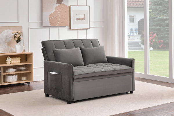 English Elm 51.2" Velvet Sleeper Loveseat with 5-position Recline and Pull-out Bed for Small Spaces Gray W1193P503369