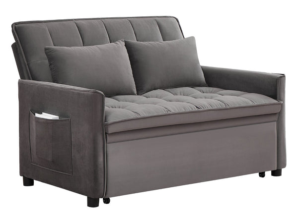 English Elm 51.2" Velvet Sleeper Loveseat with 5-position Recline and Pull-out Bed for Small Spaces Gray W1193P503369