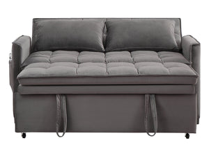 English Elm 51.2" Velvet Sleeper Loveseat with 5-position Recline and Pull-out Bed for Small Spaces Gray W1193P503369