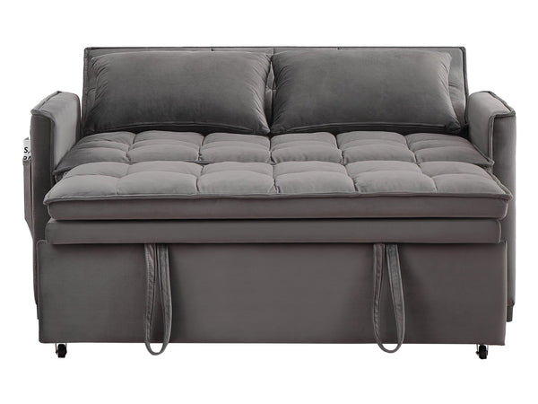 English Elm 51.2" Velvet Sleeper Loveseat with 5-position Recline and Pull-out Bed for Small Spaces Gray W1193P503369