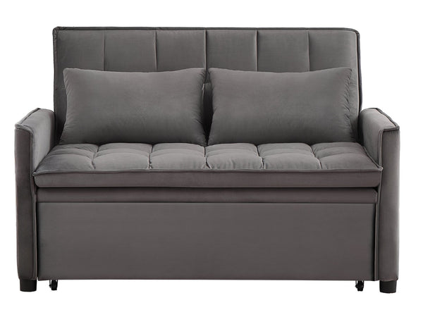 English Elm 51.2" Velvet Sleeper Loveseat with 5-position Recline and Pull-out Bed for Small Spaces Gray W1193P503369