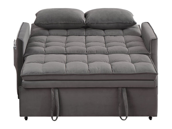 English Elm 51.2" Velvet Sleeper Loveseat with 5-position Recline and Pull-out Bed for Small Spaces Gray W1193P503369