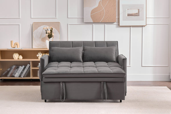 English Elm 51.2" Velvet Sleeper Loveseat with 5-position Recline and Pull-out Bed for Small Spaces Gray W1193P503369