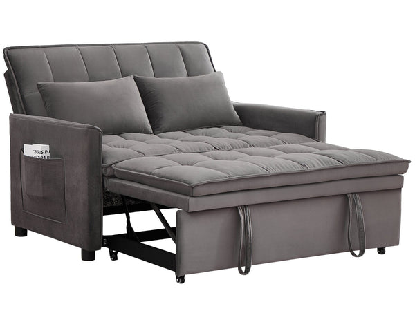 English Elm 51.2" Velvet Sleeper Loveseat with 5-position Recline and Pull-out Bed for Small Spaces Gray W1193P503369