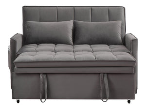 English Elm 51.2" Velvet Sleeper Loveseat with 5-position Recline and Pull-out Bed for Small Spaces Gray W1193P503369