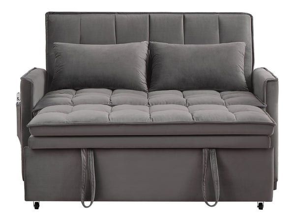 English Elm 51.2" Velvet Sleeper Loveseat with 5-position Recline and Pull-out Bed for Small Spaces Gray W1193P503369