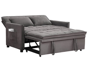 English Elm 51.2" Velvet Sleeper Loveseat with 5-position Recline and Pull-out Bed for Small Spaces Gray W1193P503369